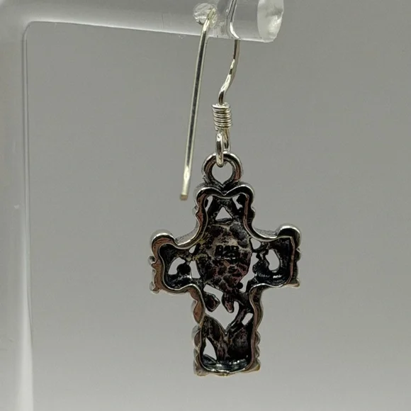 NEW Sterling Silver 925 Cross Filigree Hook Earrings - Picture 2 of 4